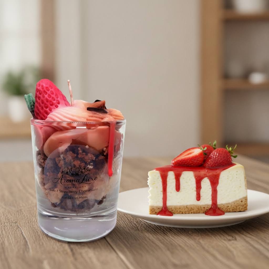Bougie parfumée au soja - Cheesecake à la fraise sucrée